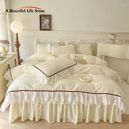 Bedding Sets Pure Cotton Lace Ruffles Set Luxury 4pcs Solid Color Princess Quilt/Duvet Cover Quilted Bed Skirt Pillowcase