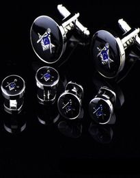 High quality polished shining brass men039s silver masonic cuff links and mason button Mens mason shirt cufflink8481057