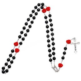 Pendant Necklaces Catholic Purple Glass Beads Rosary Necklace For Women Cross Crucifix Rose Chain Fashion Relin Jewellery Drop Delivery Dhati