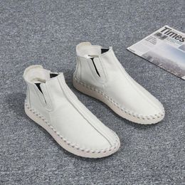 Casual Shoes Men's Spring And Autumn Versatile High Cut Top Layer Cowhide Flat Bottom Handmade Soft Sole Sports