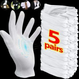 Gloves 1/5Pairs White Cotton Work Gloves For Dry Hands Handling Film SPA Glove Ceremonial High Stretch Household Cleaning Tools Mittens