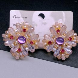 Stud Earrings EVACANDIS Ladies Handmade Natural Purple Gemstone Square Premium Crystal And Cubic Zirconia Jewelry Holiday