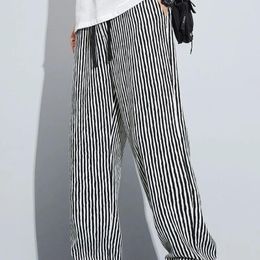 Men's Pants 2024 Spring And Autumn Fashion Sports Striped Pocket Drawstring Elastic Waist Casual Straight Loose Wide Leg