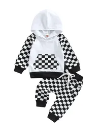 Clothing Sets 2Pcs Toddler Baby Girl Boy Outfits Long Sleeve Checkerboard Sweatshirt Tops With Hat Drawstring Pants Fall Winter Clothes