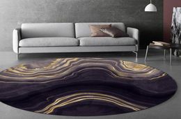 Carpets 3D Gold Black Marble Round Living Room Carpet Modern Abstract Area Rug For Bathroom Bedroom Bedside Anti Slip Chair Floor 1927653