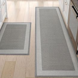 Carpets 2pc Kitchen Rugs And Mats For Floor Non Skid Washable Runner Rug In Front Of Sink Laundry Room Hallway 17"x29" 17"x59" Grey