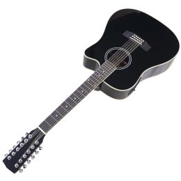 Guitar Black Colour 12 string Electric Acoustic Guitar High Gloss Sapele Body 12 Strings Folk Guitar With EQ Right Hand and Left Hand