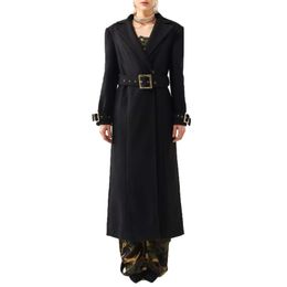 المصمم معطف الصوف المرأة معطف الخندق معطف غير محدد حزام صفيرة الرقبة الصلبة اللون التقليدي الأعمال الرسمية الأسود S 2XL معطف طويل