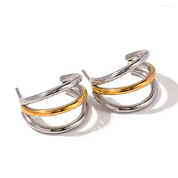 Stud Earrings Uworld Colour Matching Titanium Steel Glossy Three-line Simple Fashion Waterproof Jewellery Gift For Women