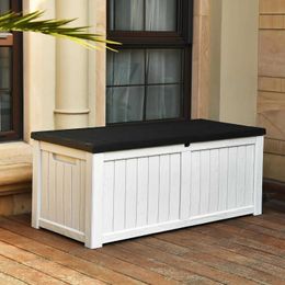 Storage Boxes Bins 120 gallon large deck box resin outdoor storage with lockable black lid used for garden tools and swimming pool supplies Q240506