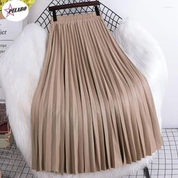 Skirts PULABO Faux Leather Women Maxi Skirt Y2k Autumn Winter Casual Solid PU A Line High Waist Pleated Long Female Ladies