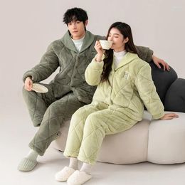 Women's Sleepwear High Quality Couple Pajamas Set Thick 3 Layers Pyjamas Winter Coral Velvet Quilted Women Men Home Wear