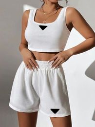 Women's designer two-piece sportswear fashion women's sexy fashion clothing, knitted vest, elastic waist shorts set