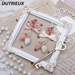 Dangle Earrings Japanese Handmade Sweet Cute Strawberry Bowknot Crystal Flower Eardrops 925 Silver Needle Jewellery Girls' Gifts
