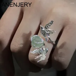 Cluster Rings ANENJERY Elegant Silver Colour Humming Bird Opening Ring For Women Vintage Creative Adjustable Jewellery Gifts