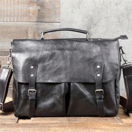 Briefcases Fashion High-quality Genuine Leather Men's Briefcase Business Natural Real Cowhide Handbag Luxury Black Laptop Messenger Bags
