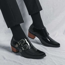 Мужские высокие каблуки патентные кожаные танцы мода в стиле вечеринка в стиле выпускной туфли в стиле италия