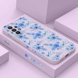 Cell Phone Cases Blue Floral Silicone Phone Case For Galaxy A54 A52 A24 A04E A53 A73 A32 A22 A72 A24 A34 A03S A33 A13 A14 A71 A04S Cover