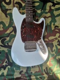 Guitar Light Blue Quality Mustang 6 Strings Electric Guitar Basswood Body Red PickGuard Glossy Finish Free Delivery