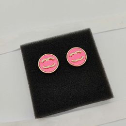 2023 Luxury quality Charm round shape stud earring with pink Colour in 18k gold plated have box stamp PS7509A 296C