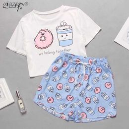 Женская одежда для сна Женская пижама Симпатичная мультфильма с короткими рукамами с короткими рукамами