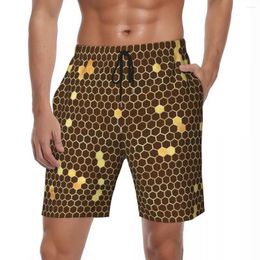 Men's Shorts Bee Hives Board Summer Gold And Black Y2K Funny Beach Men Running Quick Drying Printed Swim Trunks