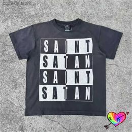 Men's T-Shirts 2024 Washed Black Saint Michael Interaved T Men Women Crack Print T-shirt Vintage Tops Short Seve H240507