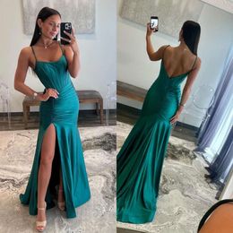 Mermaid Prom Dress Emerald Green Split Spaghetti المسائية الرسمية الأنيقة