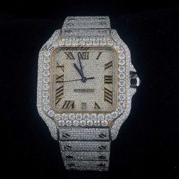 Jewellery Diamond Watch Stainless Steel Hand Setting Bustdown VVS Moissanite Watch