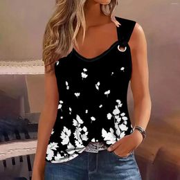 Women's T Shirts T-Shirt Women Plus Size Summer Elegant Shirt Tops Sleeveless Casual Cropped Printed Camisole Round Woman Clothing