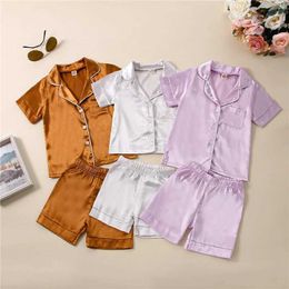 Clothing Sets Toddler Clothes Girls Boys Summer Casual Outfit Short Sleeve Lapel Shirt + Solid Colour Shorts Set Children Home Wear H240507
