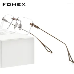 Sunglasses Frames FONEX Titanium Eyeglasses Frame Men Rimless Square Glasses 2024 Eyewear ACT-Fix
