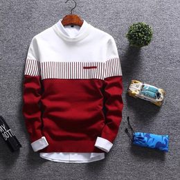 3 Colours Mens Knitted Sweater Colour Matching Stripes O-Neck Casual Winter Sweater Male Long Sleeves Woollen Shirt Atutumn Mens Pullover 235I