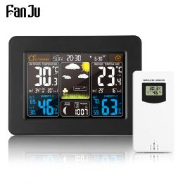 Gauges FanJu FJ3365 Weather Station Air Pressure Forecast Alarm Indoor Outdoor Thermometer Hygrometer Wireless Multifunction Clock