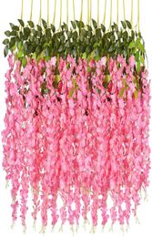 12PCSSET 36 Feet Artificial Flowers Silk Wisteria Vine Hanging Flower for Wedding Garden Floral DIY Living Room Office Decor5851146