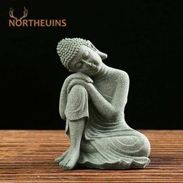 NORTHEUINS Green Sandstone Buddha Statues India Zen Figurines Home Living Room Desktop Interior Crafts Fengshui Sculpture Item T240505