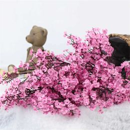 Decorative Flowers Wreaths Artificial Flowers Cherry Blossoms Babys Breath Gypsophila Fake Flowers DIY Wedding Home Vase Decoration Faux Flowers Branch