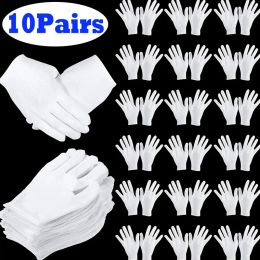 Gloves 10Pairs White Cotton Work Gloves for Dry Hands Handling Film SPA Gloves Ceremonial High Stretch Gloves Household Cleaning Tools