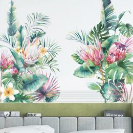 Stickers DIY Green Tropical Plant Leaves Stickers Wall Border Decor Living Room Bedroom Decoration Removable Vinyl Mural Art Decals