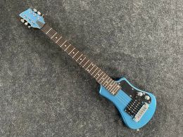Guitar Custom shop, Mini Electric Guitar Travel Guitar 34 Inch Basswood Body 6 Strings High Gloss metal Blue Free shipping
