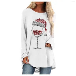 Women's Blouses Women Fashion O Neck Long Sleeve Shirt Wine Printed Plus Size Tops Blouse Commute Casual Womens Comfortable Top