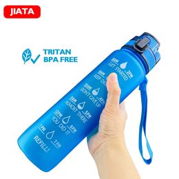 Cups Dishes Utensils 1L Tritan sports water bottle without bisphenol A student leak proof time mark reminder high-quality inflatable cup for drinking waterL2405