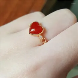 Cluster Rings Classic Design South Red Tourmaline Heart Shaped For Women Chinese Style Exquisite Classical Wedding Engagement Jewellery