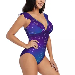 Women's Swimwear Sexy One Piece Swimsuit Women Astronomical Sphere Constellations Ruffled Monokini Bodysuit Girl Beach Bathing Suit