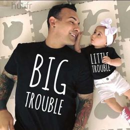 Family Matching Outfits Gift for Him Gifts for Dad tshirt BIG TROUBLE daddy LITTLE TROUBLE baby Matching Shirts Father and Son Funny Shirts Family Tops d240507