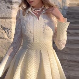 Casual Dresses White Sexy Embroidery Lace Jacquard Party Dress Spring Lapel High Waist Women Long Autumn Sleeve Patchwork Maxi