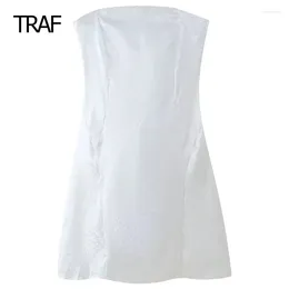 Casual Dresses Strapless Bow Dress Women's Summer 2024 Mini White Jacquard Backless Sleeveless Bandage Elegant Prom