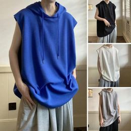 Men's Tank Tops Men Workout Hoodie Breathable Sleeveless Top With Drawstring Hood Solid Colour Casual Mid Length Summer For