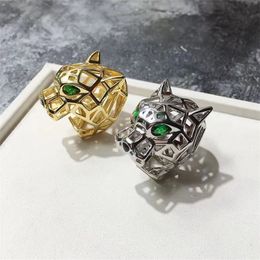 Hollow Leopard Animal Finger Ring Green Eyes Hollow Panther Heads Rings For Men Women Party Jewelry