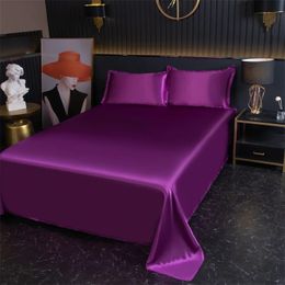 Luxury Flat Sheet Solid Color Satin Bed Sheet Mjuk Bekväma sängkläder High-End Bedclothes Sheet 240506